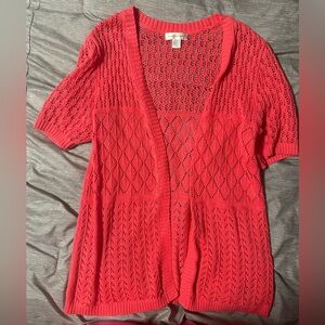Christopher & Banks Vibrant Red Open-Knit Cardigan